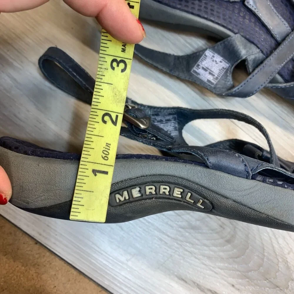 Womens Size 9 Merrell Agave Navy Leather Sandals Strappy Slingback Ankle Outdoor - Picture 10 of 11